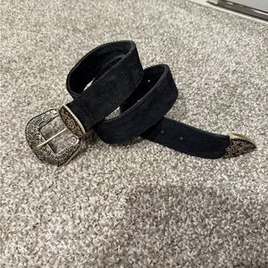Free People Black Suede Belt with Ornate Buckle